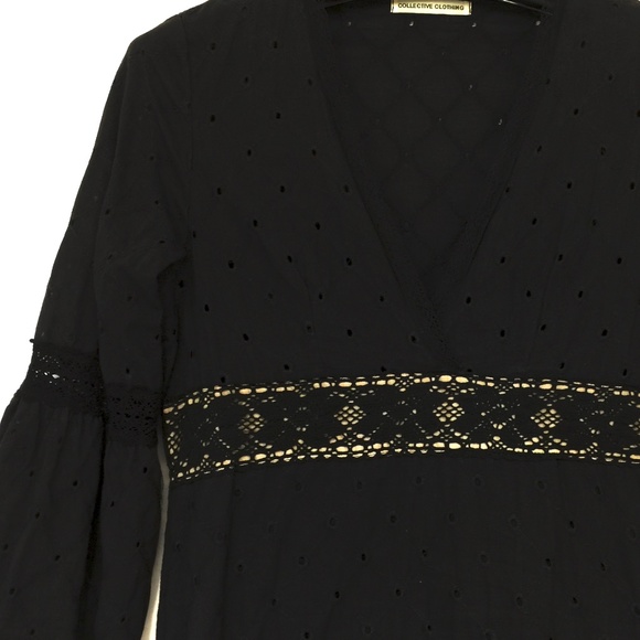 COLLECTIVE CLOTHING Black Cotton Eyelet Dress, S - Picture 3 of 9